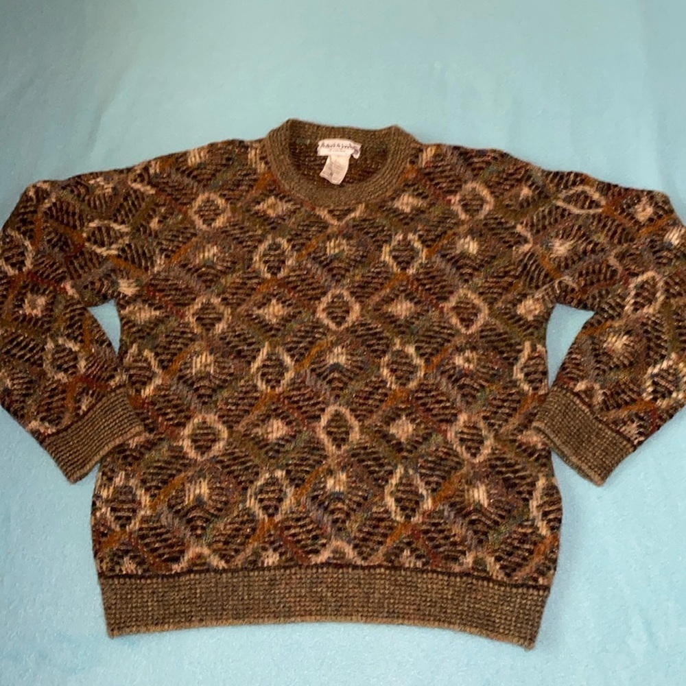 Bullock & Jones Wool Crew Neck Geometric Print Long Sleeve Made In Italy Size M